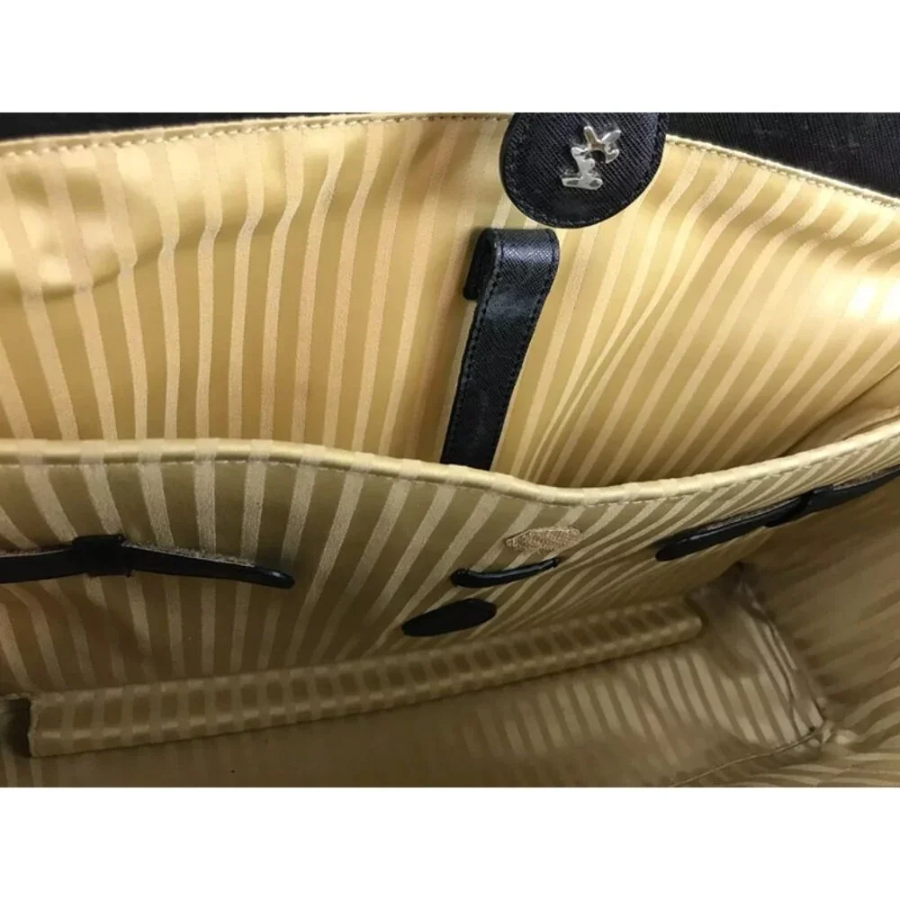 Moonsus Womens Black Beige‎ Lined Leather Inner Pockets Laptop Bag